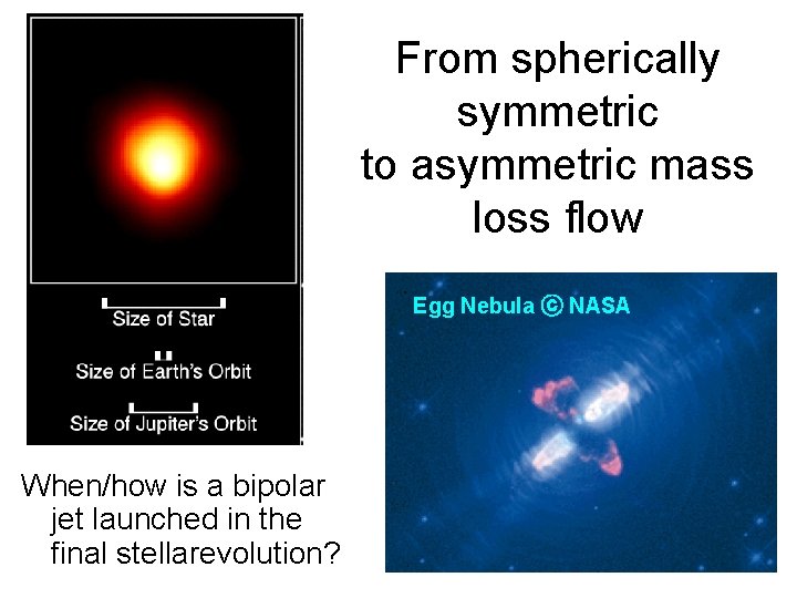 Betelgeuse ⓒ NASA From spherically symmetric to asymmetric mass loss flow Egg Nebula ⓒ
