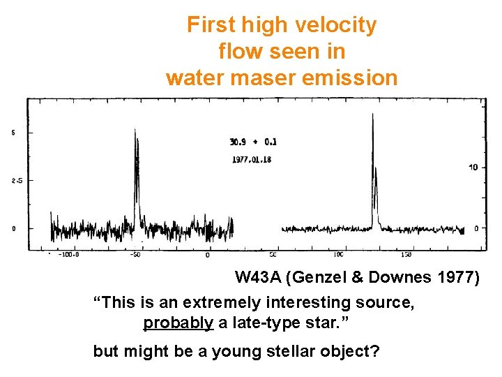 First high velocity flow seen in water maser emission W 43 A (Genzel &