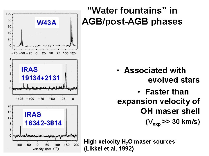 W 43 A IRAS 19134+2131 IRAS 16342 -3814 “Water fountains” in AGB/post-AGB phases •