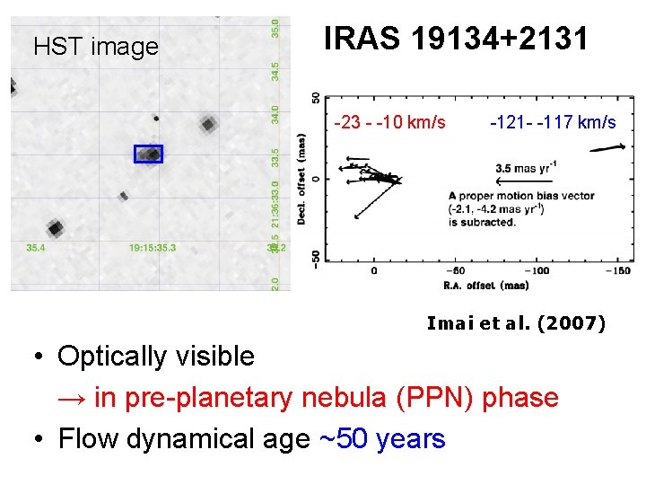 HST image IRAS 19134+2131 -23 - -10 km/s -121 - -117 km/s Imai et