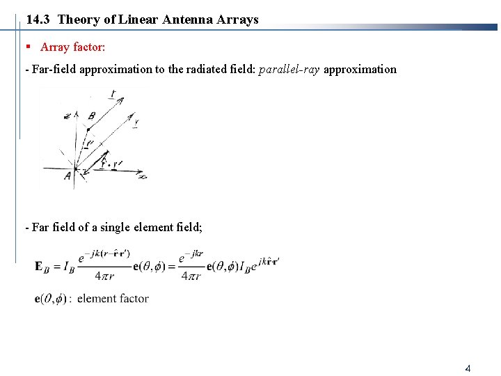 14. 3 Theory of Linear Antenna Arrays § Array factor: - Far-field approximation to