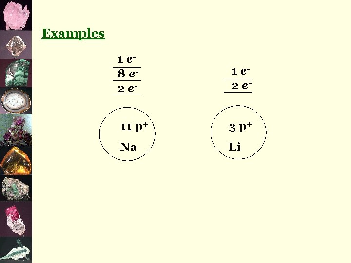 Examples 1 e 8 e 2 e- 11 p+ 3 p+ Na Li 