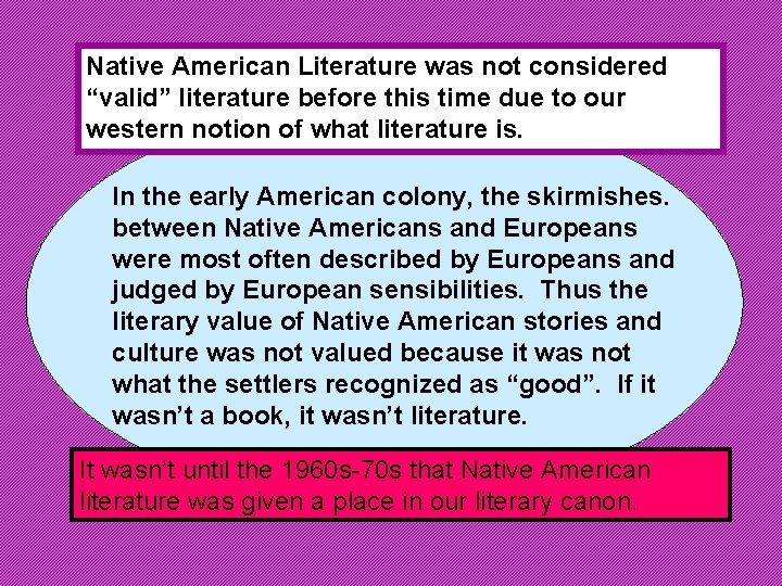 Native American Literature was not considered “valid” literature before this time due to our Native American Literature was not considered “valid” literature before this time due to our