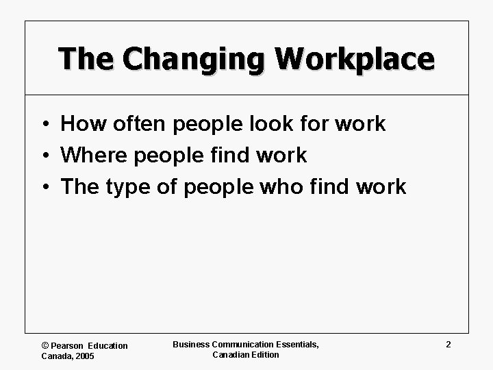 The Changing Workplace • How often people look for work • Where people find