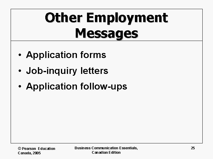 Other Employment Messages • Application forms • Job-inquiry letters • Application follow-ups © Pearson