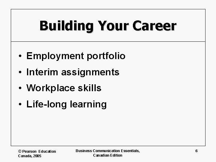 Building Your Career • Employment portfolio • Interim assignments • Workplace skills • Life-long