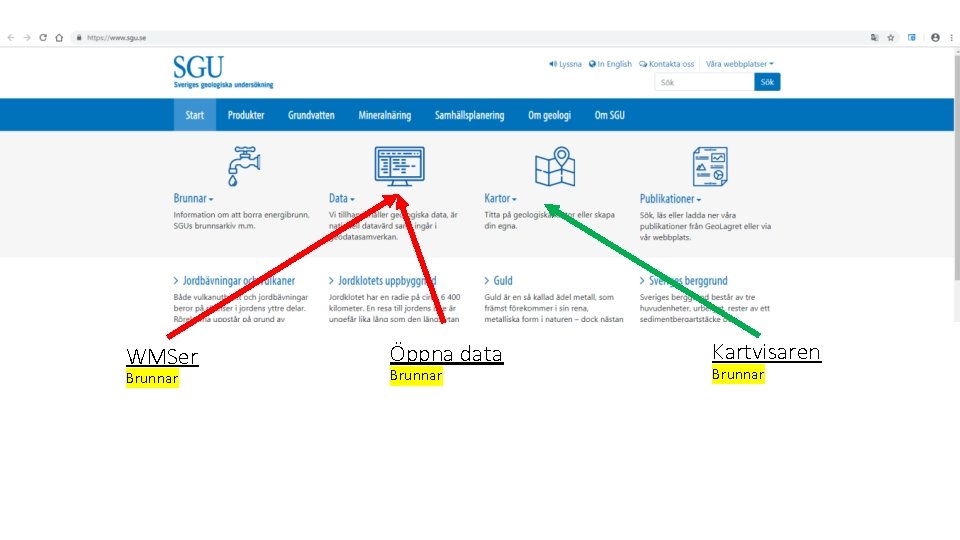 WMSer Brunnar Öppna data Brunnar Kartvisaren Brunnar Geologi för ett hållbart samhälle 