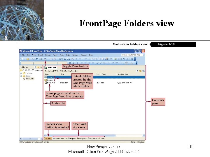 Front. Page Folders view New Perspectives on Microsoft Office Front. Page 2003 Tutorial 1