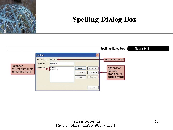 Spelling Dialog Box New Perspectives on Microsoft Office Front. Page 2003 Tutorial 1 XP