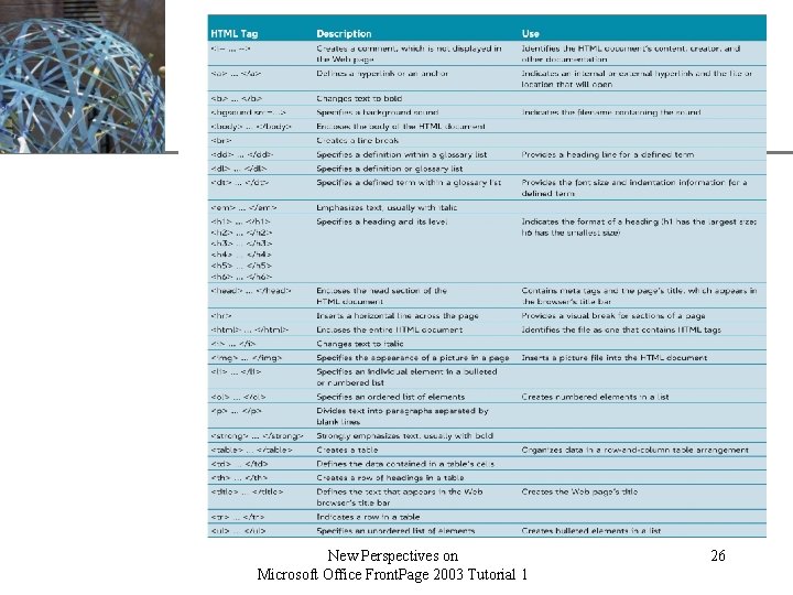 XP New Perspectives on Microsoft Office Front. Page 2003 Tutorial 1 26 