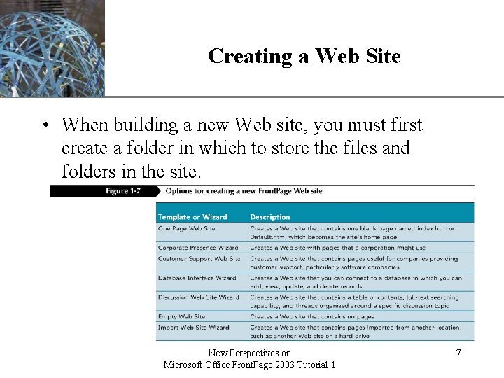 Creating a Web Site XP • When building a new Web site, you must