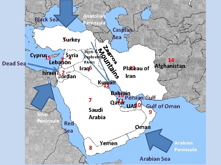 Anatolian Peninsula Black Sea Caspian Sea 5 Turkey Cyprus 15 Syria 3 4 Lebanon