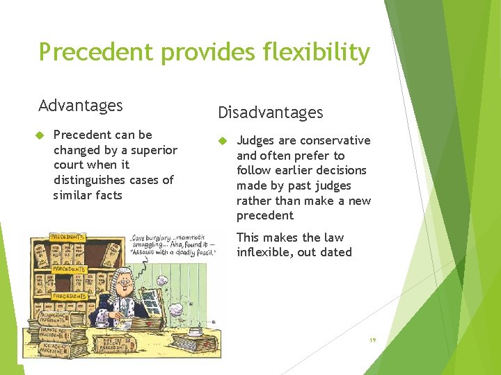 Precedent provides flexibility Advantages Precedent can be changed by a superior court when it