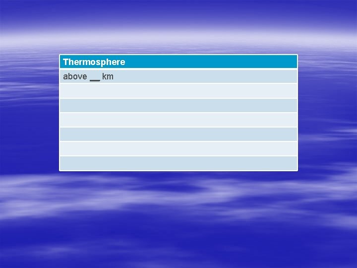 Thermosphere above __ km 