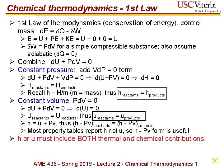 Chemical thermodynamics - 1 st Law Ø 1 st Law of thermodynamics (conservation of