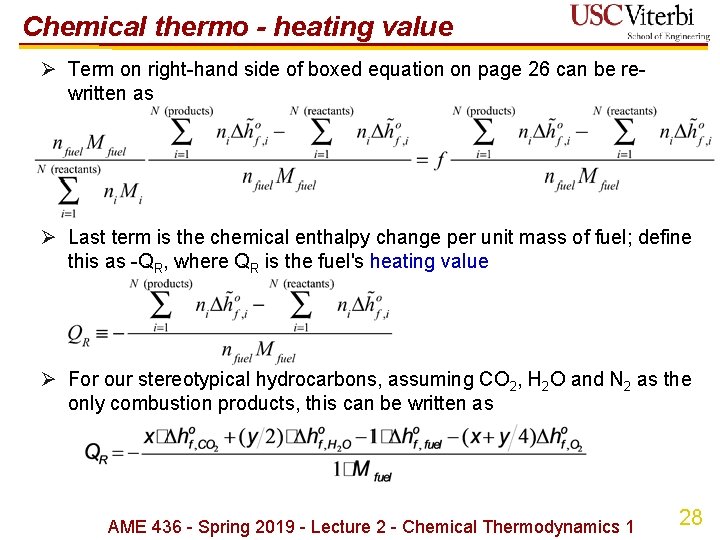 Chemical thermo - heating value Ø Term on right-hand side of boxed equation on