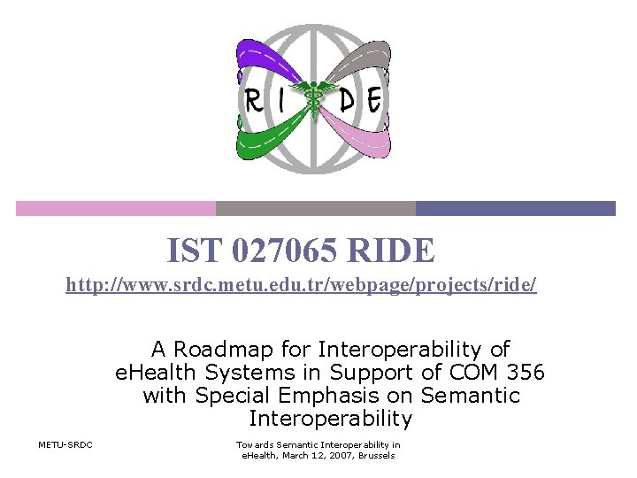 IST 027065 RIDE http: //www. srdc. metu. edu. tr/webpage/projects/ride/ A Roadmap for Interoperability of