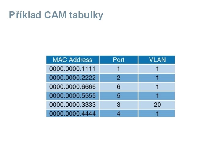Příklad CAM tabulky 