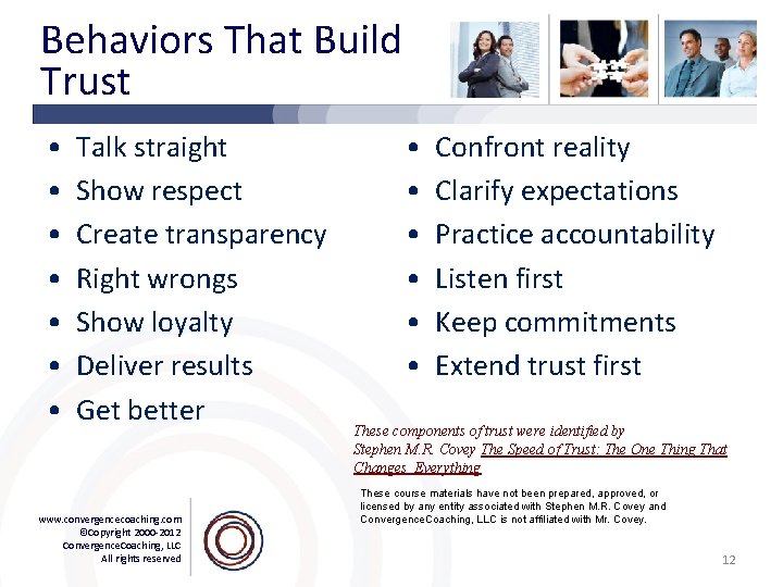 Behaviors That Build Trust • • Talk straight Show respect Create transparency Right wrongs