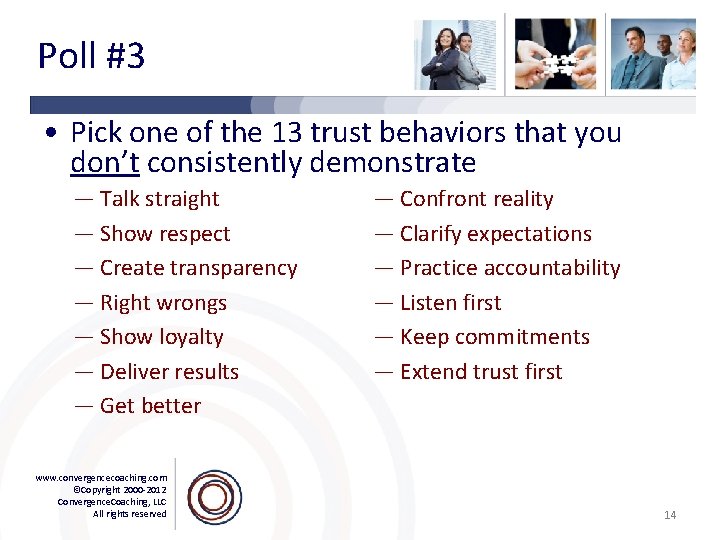 Poll #3 • Pick one of the 13 trust behaviors that you don’t consistently