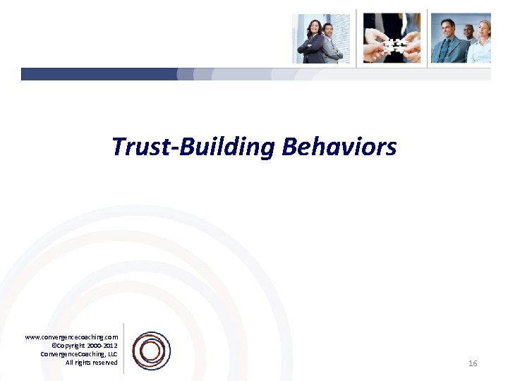 Trust-Building Behaviors www. convergencecoaching. com ©Copyright 2000 -2012 Convergence. Coaching, LLC All rights reserved.