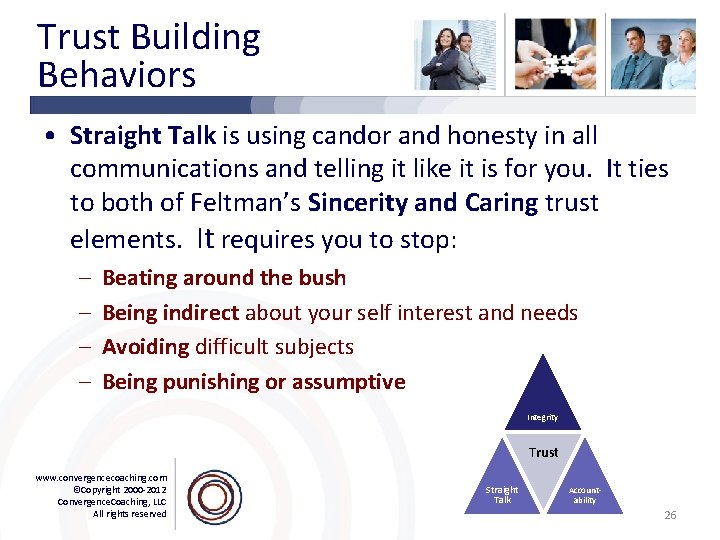 Trust Building Behaviors • Straight Talk is using candor and honesty in all communications