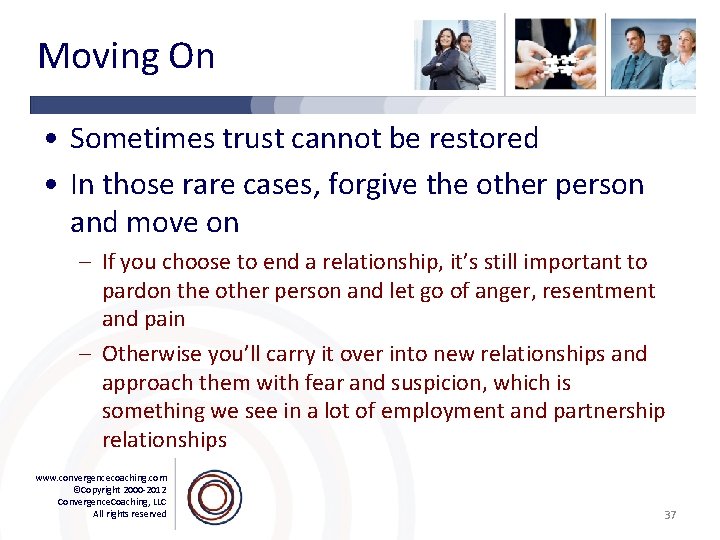 Moving On • Sometimes trust cannot be restored • In those rare cases, forgive