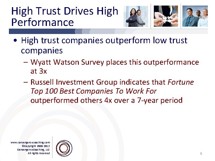 High Trust Drives High Performance • High trust companies outperform low trust companies –