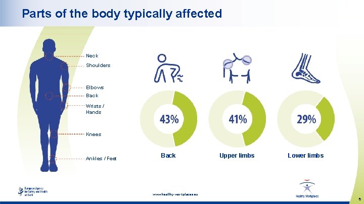 Parts of the body typically affected Neck Shoulders Elbows Back Wrists / Hands Knees