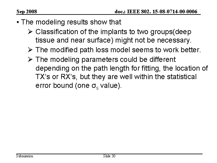 Sep 2008 doc. : IEEE 802. 15 -08 -0714 -00 -0006 • The modeling