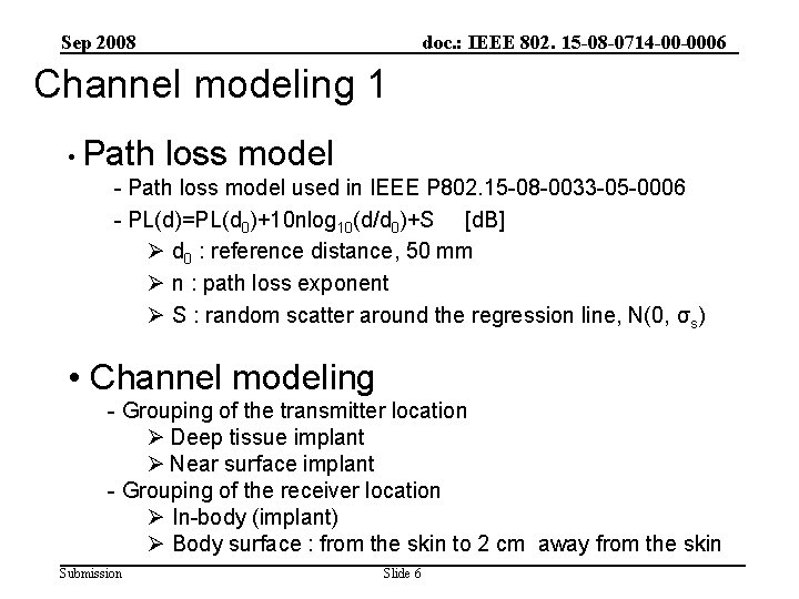 Sep 2008 doc. : IEEE 802. 15 -08 -0714 -00 -0006 Channel modeling 1