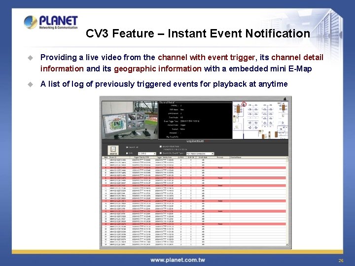 CV 3 Feature – Instant Event Notification u Providing a live video from the