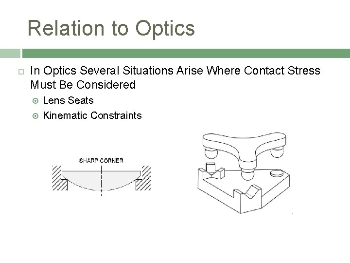 Relation to Optics In Optics Several Situations Arise Where Contact Stress Must Be Considered