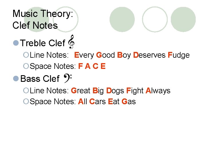 Music Theory: Clef Notes l Treble Clef ¡Line Notes: Every Good Boy Deserves Fudge