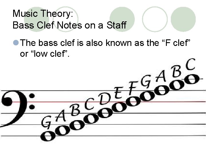 Music Theory: Bass Clef Notes on a Staff l The bass clef is also