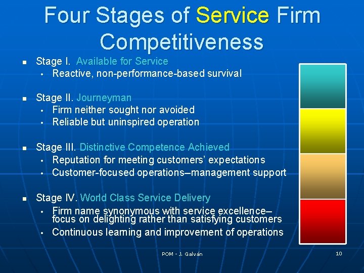 Four Stages of Service Firm Competitiveness n n Stage I. Available for Service •