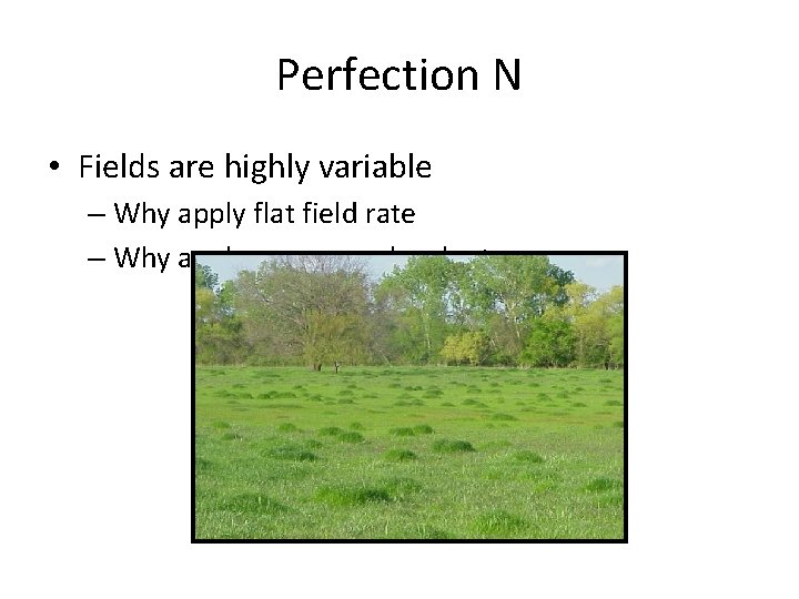 Perfection N • Fields are highly variable – Why apply flat field rate –