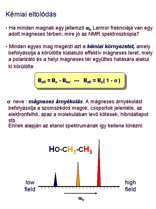 Kémiai eltolódás • Ha minden magnak egy jellemző wo Larmor freknciája van egy adott