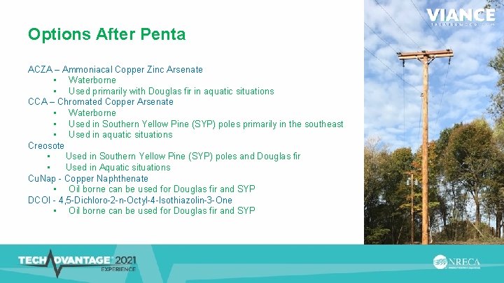 Options After Penta ACZA – Ammoniacal Copper Zinc Arsenate • Waterborne • Used primarily