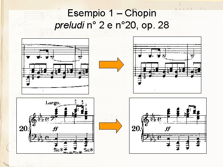 Esempio 1 – Chopin preludi n° 2 e n° 20, op. 28 