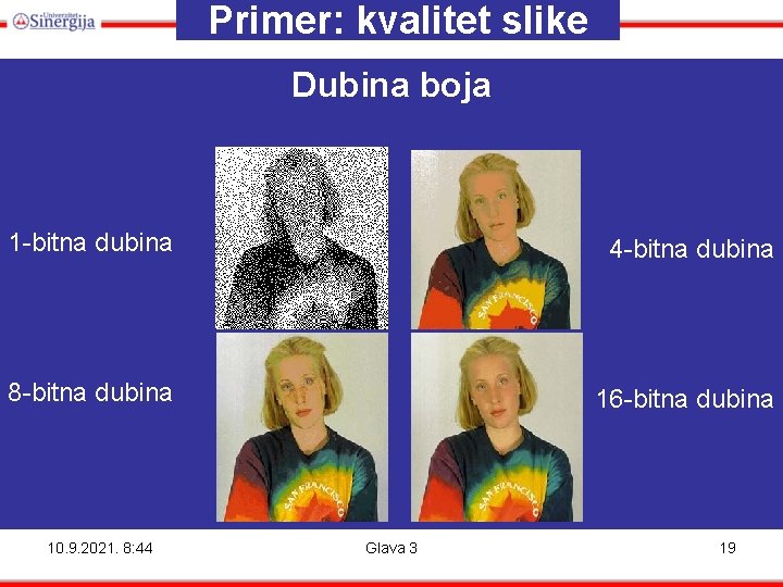 Primer: kvalitet slike Dubina boja 1 -bitna dubina 4 -bitna dubina 8 -bitna dubina