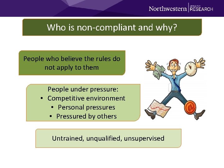 Who is non-compliant and why? People who believe the rules do not apply to