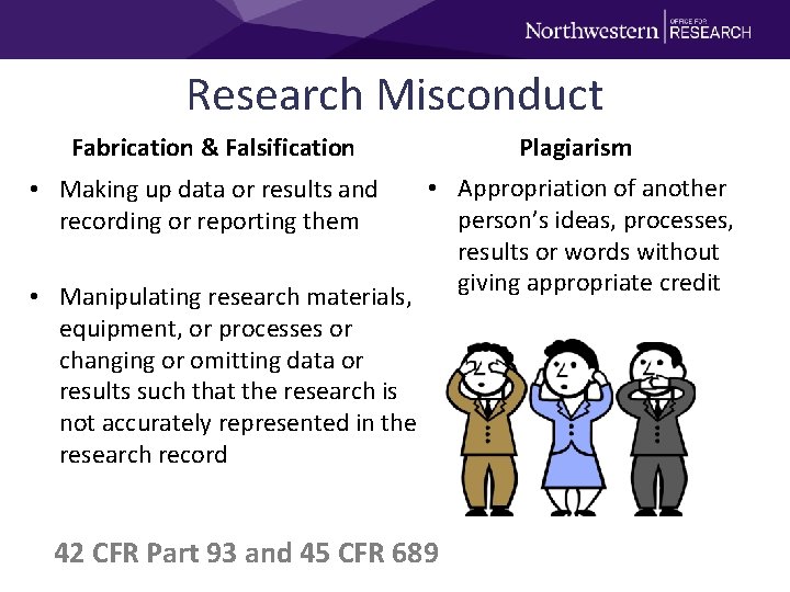 Research Misconduct Fabrication & Falsification • Making up data or results and recording or