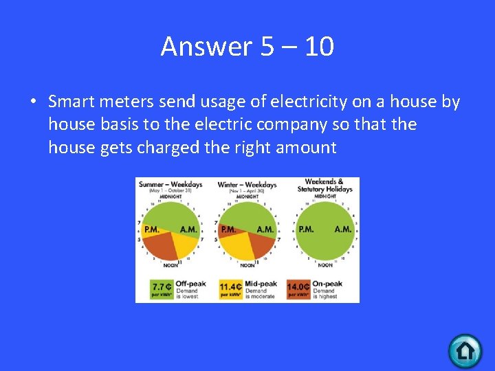 Answer 5 – 10 • Smart meters send usage of electricity on a house