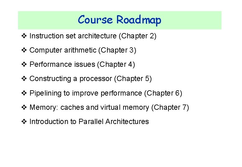 Course Roadmap v Instruction set architecture (Chapter 2) v Computer arithmetic (Chapter 3) v