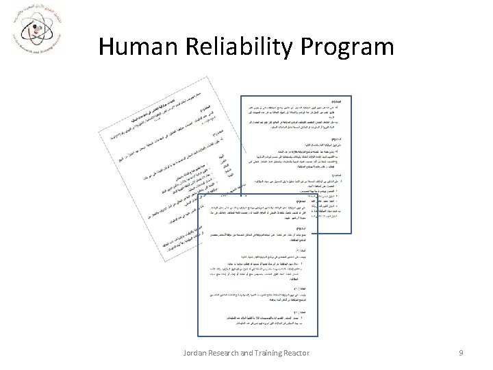 Human Reliability Program Jordan Research and Training Reactor 9 