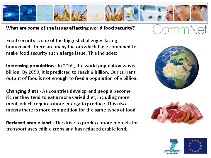 What are some of the issues affecting world food security? Food security is one