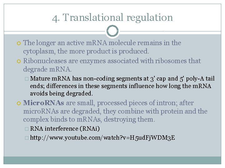 4. Translational regulation The longer an active m. RNA molecule remains in the cytoplasm,