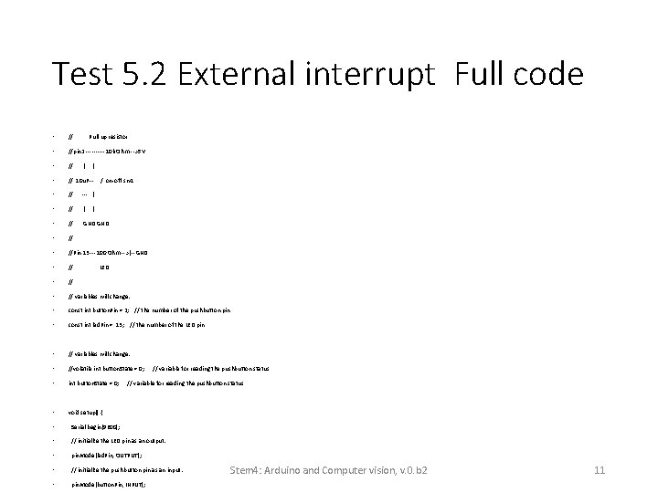 Test 5. 2 External interrupt Full code • //pin 2 -----10 k Ohm--->5 V