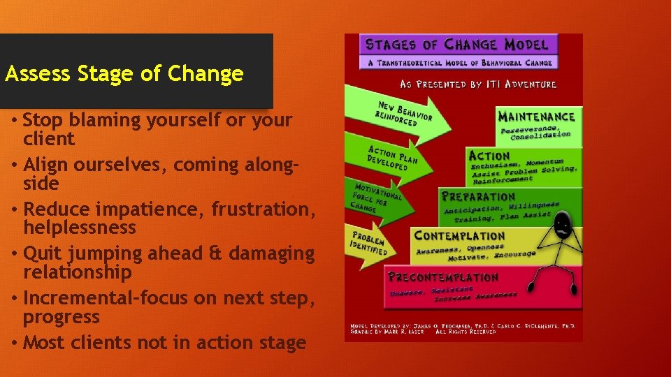 Assess Stage of Change • Stop blaming yourself or your client • Align ourselves,